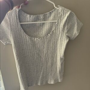 Heather Gray Short Sleeve Ribbed Scoop Neck Top